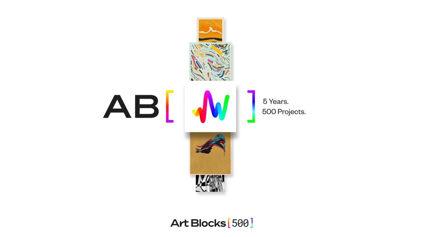 Art Blocks 500 campaign graphic reading 5 years, 500 projects.