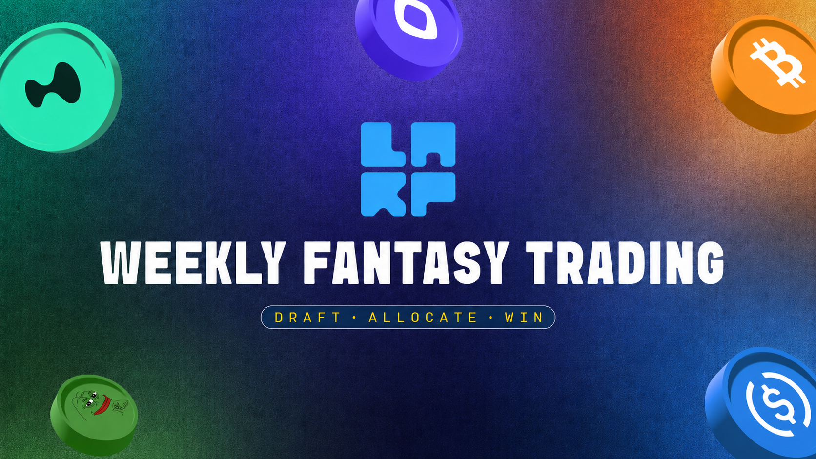 LARP banner reading Weekly Fantasy Trading with the line Draft, Allocate, Win.